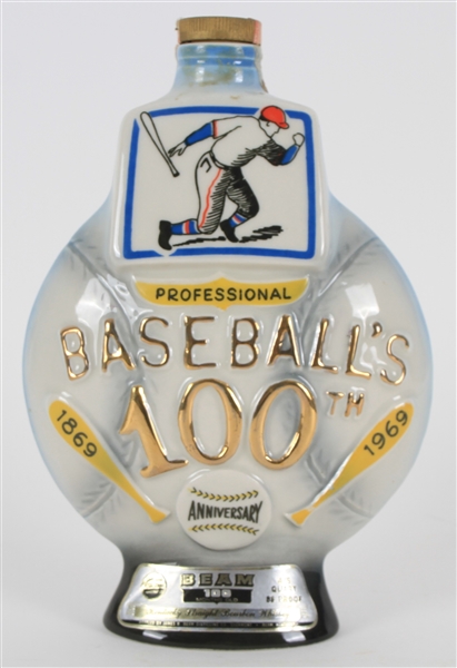 1969 Professional Baseballs 100th Anniversary Jim Beam Bourbon Whiskey Decanter