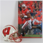 2020s Wisconsin Badgers Signed Items - Lot of 2 w/ Russell Wilson 16" x 24" Canvas Print & Jonathan Taylor Full Size Helmet (JSA)