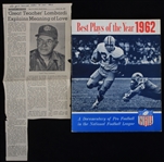1962 NFL Best Plays of the Year Book + Vince Lombardi Explains Meaning of Love Newspaper Clipping
