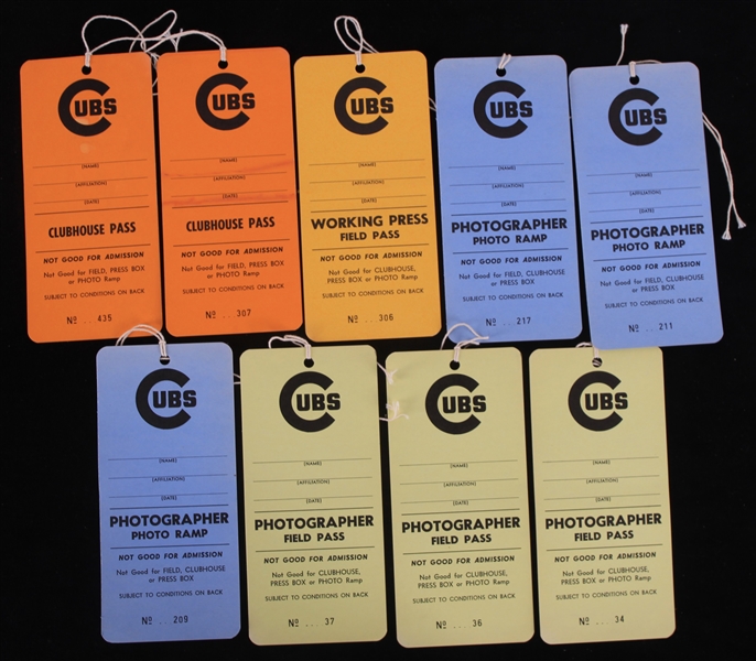 1970s Chicago Cubs Wrigley Field Clubhouse Press & Photographer Passes - Lot of 9