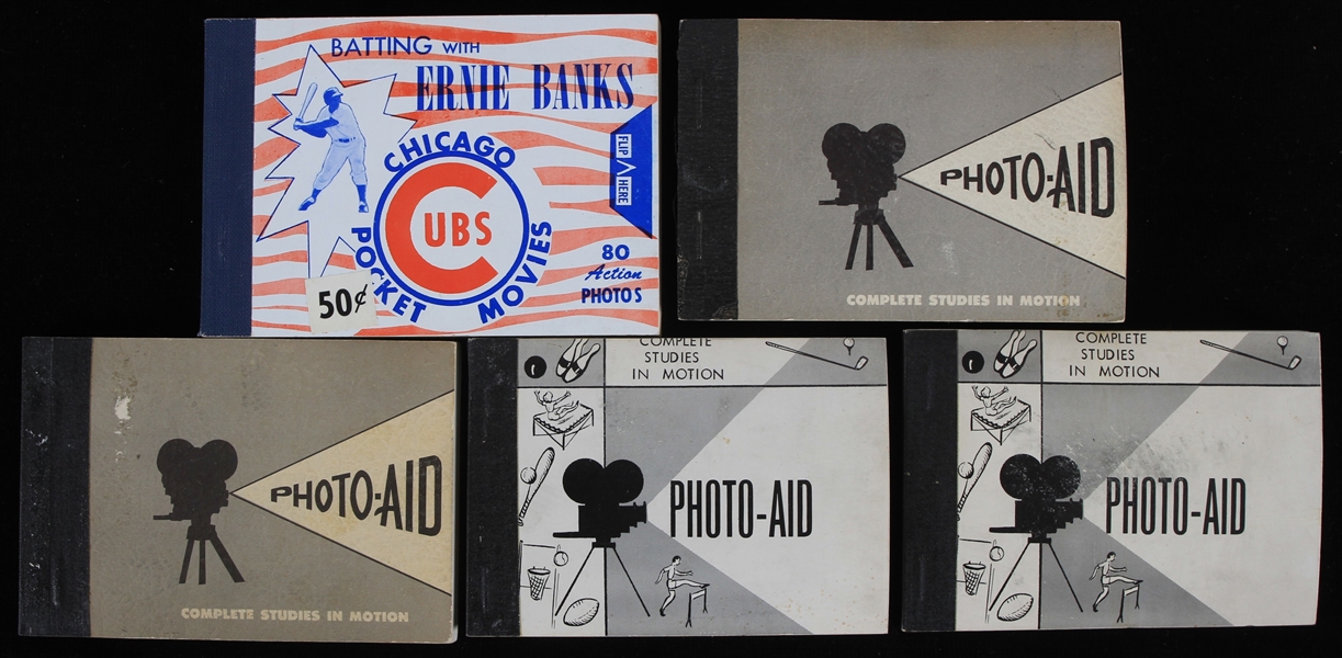 1960s Chicago Cubs Photo Aid Complete Studies in Motion Photo Flipbooks - Lot of 5 w/ Ernie Banks & More
