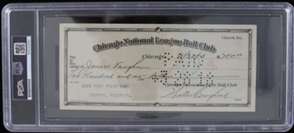 1918 James Hippo Vaughn Chicago Cubs Signed Check (PSA Slabbed)