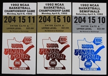 1992 Final Four & NCAA Championship Game Tickets Stubs - Lot of 3