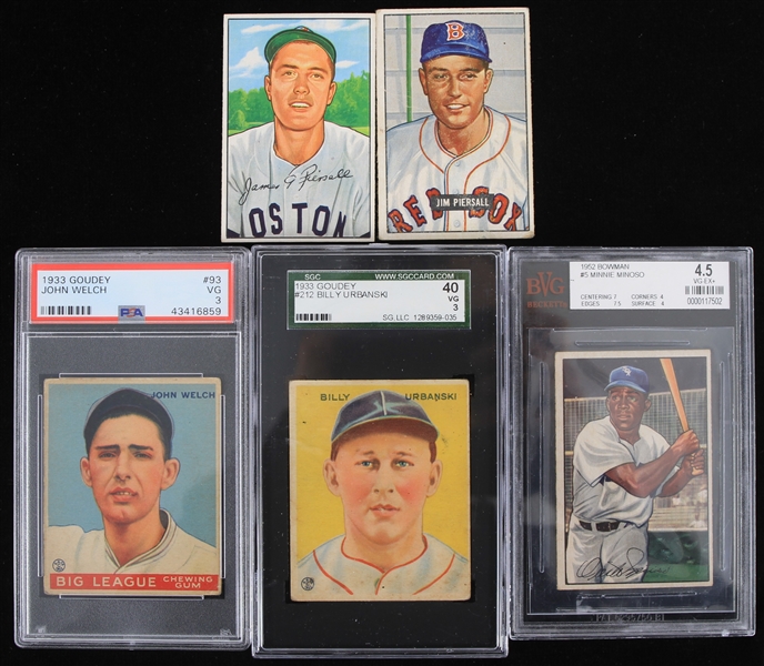 1933-52 Baseball Trading Cards - Lot of 5 w/ 3 Slabbed Including Minnie Minoso & More