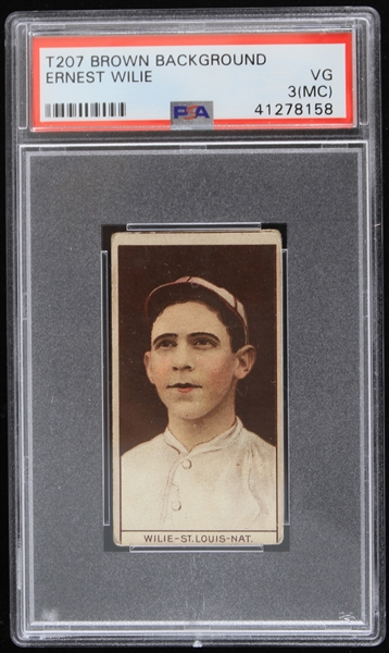 1912 Ernest Wilie St. Louis Cardinals Slabbed T207 Brown Background Baseball Trading Card (PSA VG 3 MC)