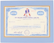 1975 New England Patriots 11" x 14" Matted Stock Certificate