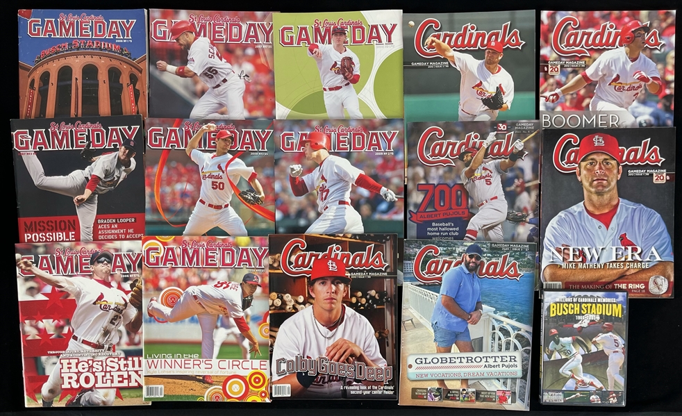 2006-2023 St. Louis Cardinal Gameday Magazines and Busch Stadium Millions of Cardinals Memories DVD (Lot of 32)