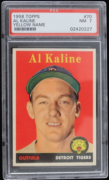 1958 Al Kaline Detroit Tigers Topps Trading Card #70 (Yellow Name) (NM-7)