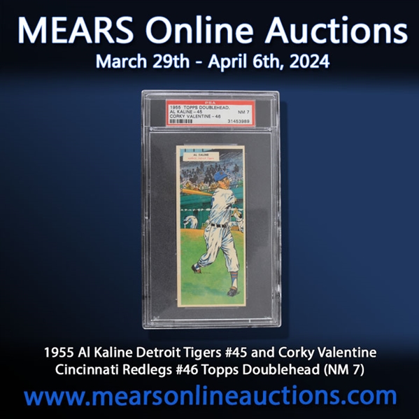 1955 Al Kaline Detroit Tigers #45 and Corky Valentine Cincinnati Redlegs #46 Topps Doublehead (NM 7)