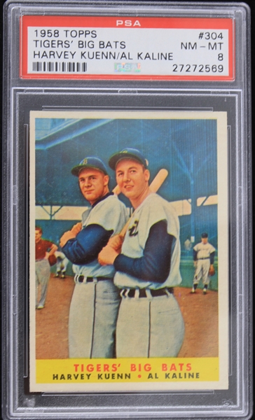 1958 Al Kaline Harvey Kuehn Detroit Tigers Big Bats Topps Trading Card #304 (NM-MT 8)