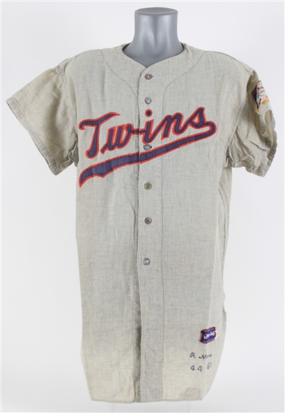 1961 Ray Moore Minnesota Twins Game Worn Road Jersey (MEARS LOA)