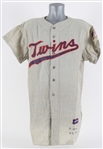 1961 Ray Moore Minnesota Twins Game Worn Road Jersey (MEARS LOA)