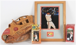 1990s Cal Ripken Jr. Baltimore Orioles Memorabilia - Lot of 4 w/ MIB Topps Action Flat, MIB Hallmark Ornament, Player Endorsed Store Model Baseball Mitt & Framed Display