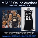 2001-02 Tim Duncan San Antonio Spurs Signed Game Worn Road Jersey (MEARS A10) *Full JSA Letter*