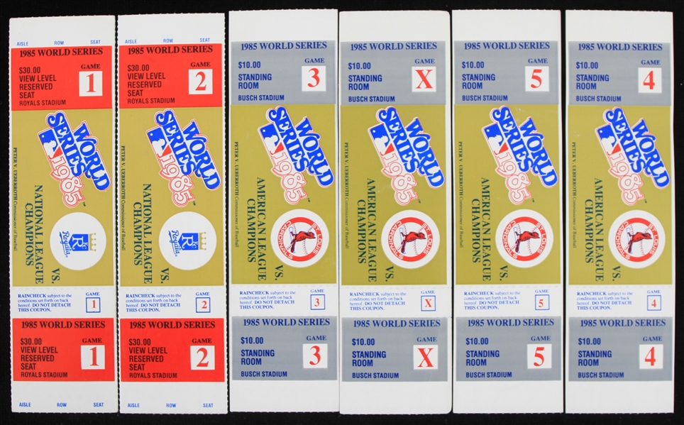 1985 Kansas City Royals vs St. Louis Cardinals World Series Full Tickets (Lot of 6)