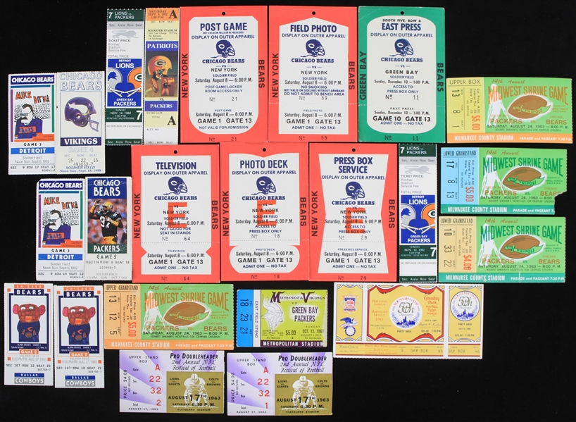 1960s-1990s Chicago Bears Green Bay Packers MLB All Star Game and More Full Tickets Press Passes and Ticket Stubs (Lot of 23)
