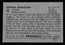 1952 Art Donovan Dallas Texans Bowman Small Trading Card #46