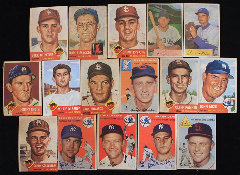 1953-54 Dom DiMaggio Boston Red Sox John Mize and Frank Leja New York Yankees & more Topps and Bowman Trading Cards (Lot of 16)