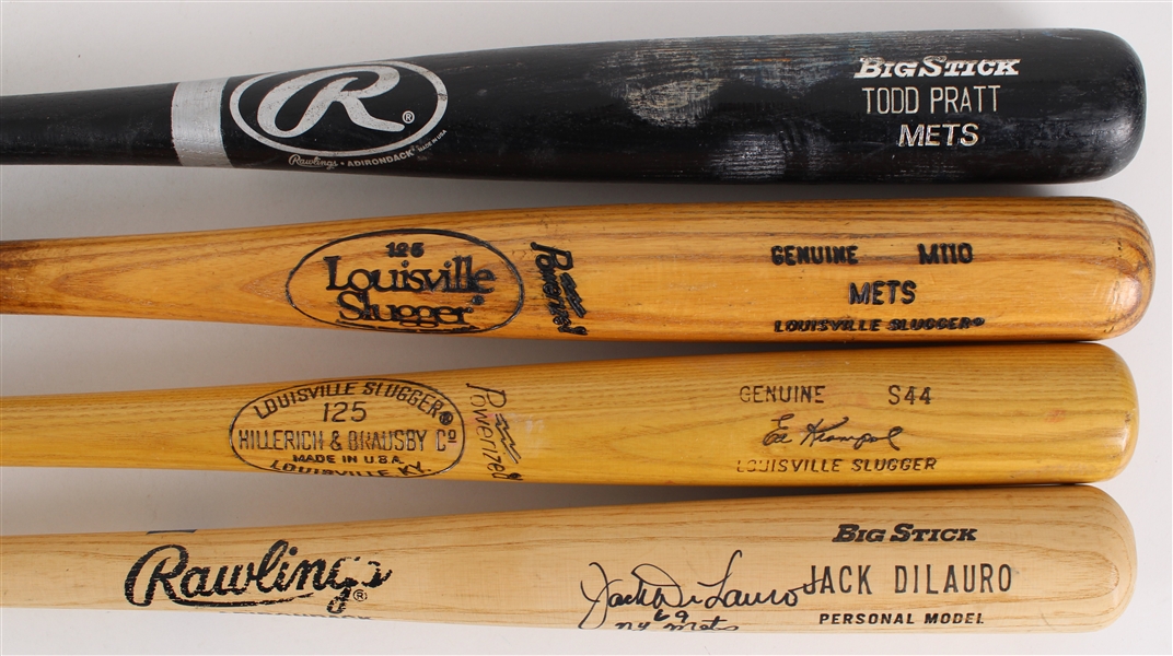 1977-2000 New York Mets Bat Collection - Lot of 4 w/ Ed Kranepool Game Used, Todd Pratt Game Used, Jack DiLauro Signed & More (MEARS LOA & PSA/DNA/JSA)