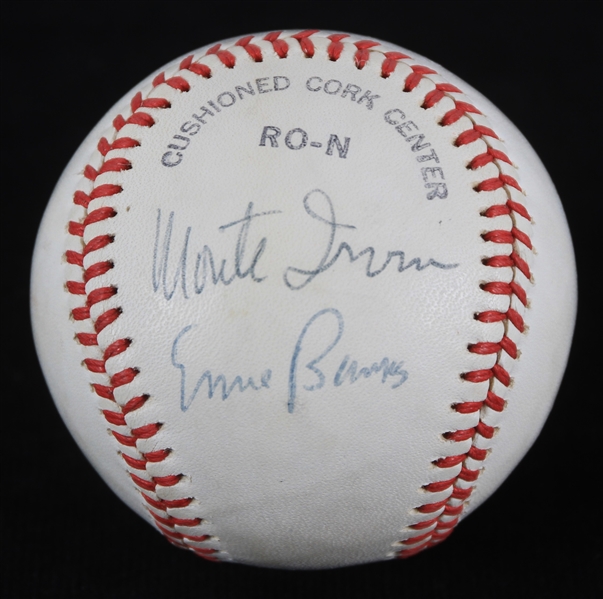 1977-86 Monte Irvin Ernie Banks Signed ONL Feeney Baseball *JSA*