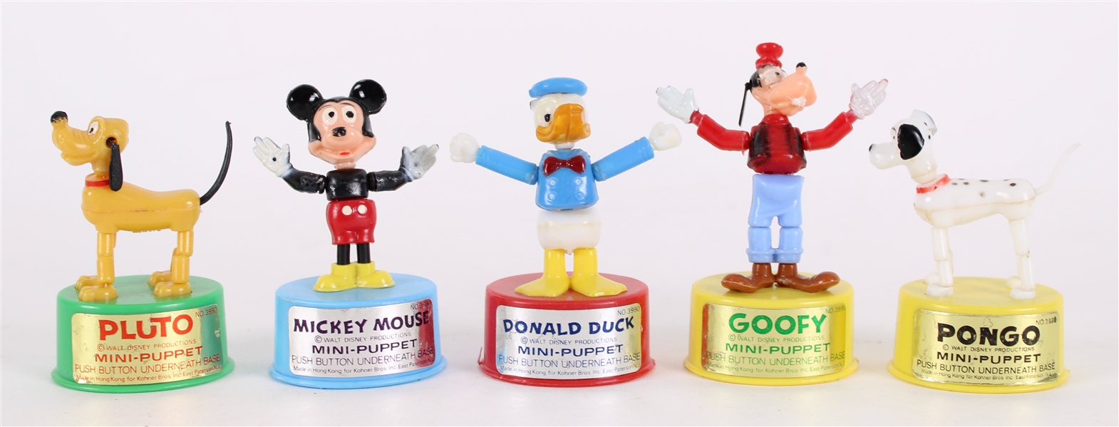 1967 Walt Disney Mini Puppets by Kohner Bros - Lot of 5 w/ Mickey, Goofy, Pluto, Donald Duck & Pongo