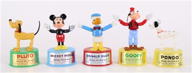 1967 Walt Disney Mini Puppets by Kohner Bros - Lot of 5 w/ Mickey, Goofy, Pluto, Donald Duck & Pongo