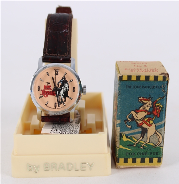 1940s-80s The Lone Ranger Memorabilia - Lot of 2 w/ Wristwatch by Bradley & Cine Vue No. 3 Empty Box
