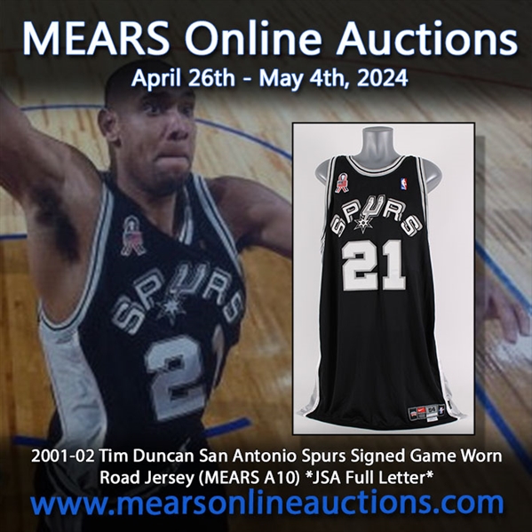 2001-02 Tim Duncan San Antonio Spurs Signed Game Worn Road Jersey (MEARS A10) *JSA Full Letter*