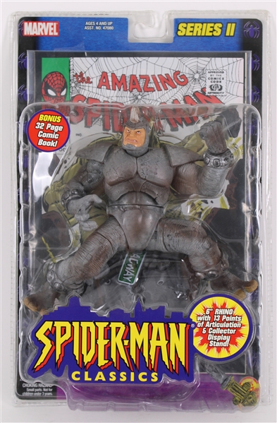2001 Rhino Spiderman Classics MOC Marvel Action Figure w/ Bonus Comic Book
