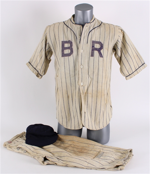 1930s Game Worn Leacock Sporting Goods Pinstriped Flannel Baseball Uniform (MEARS LOA)