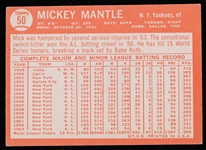 1964 Mickey Mantle New York Yankees Topps Trading Card #50