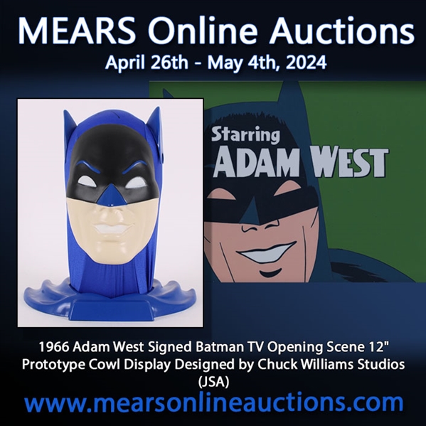 1966 Adam West Signed Batman TV Opening Scene 12" Prototype Cowl Display Designed by Chuck Williams Studios (JSA) 