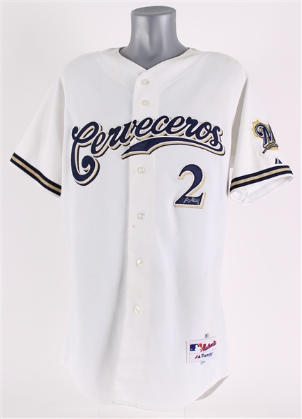 2015 Scooter Gennett Milwaukee Brewers Signed Game Worn Spring Training Cerveceros Jersey (MEARS LOA/MLB Hologram)