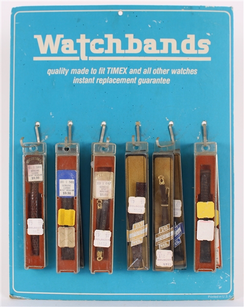 1950s-60s Timex Watchbands Display Board w/ 11 Vintage Replacement Watchbands