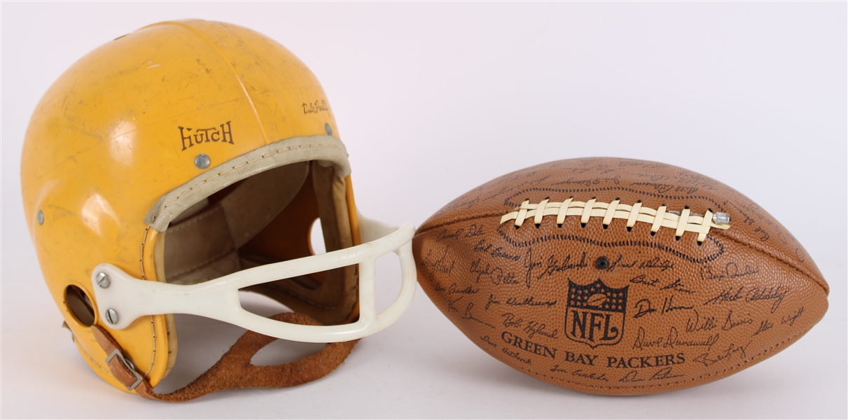 1950s-60s Green Bay Packers Memorabilia - Lot of 2 w/ Babe Parilli Store Model Helmet & 1964 Team Facsimile Autograph Football