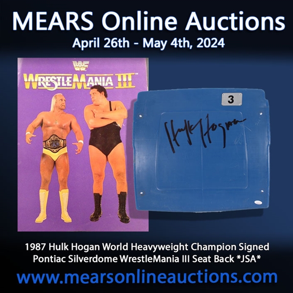 1987 Hulk Hogan World Heavyweight Champion Signed Pontiac Silverdome WrestleMania III Seat Back *JSA*
