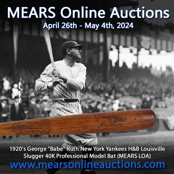 1920s George "Babe" Ruth New York Yankees H&B Louisville Slugger 40K Professional Model Bat (MEARS LOA)