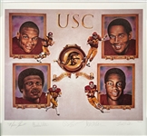 1980s USC Trojans Multi Signed 27" x 31" Heisman Winners Lithograph w/ OJ Simpson, Marcus Allen, Charles White & Mike Garrett (JSA)