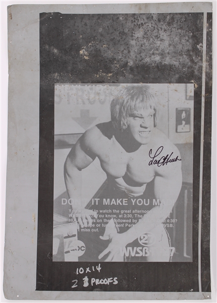 1970s Lou Ferrigno The Incredible Hulk Signed 16" x 23" Advertising Proof Plate (JSA)