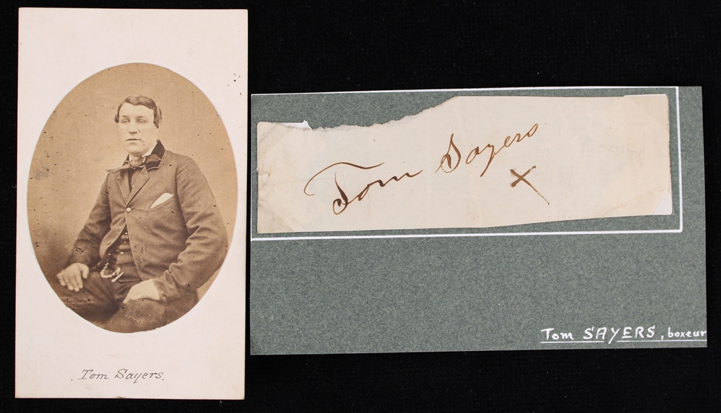 1849-1860 Tom Sayers (d.1865) 2.5"x4" B&W Photo and Cut Autograph (Lot of 2)