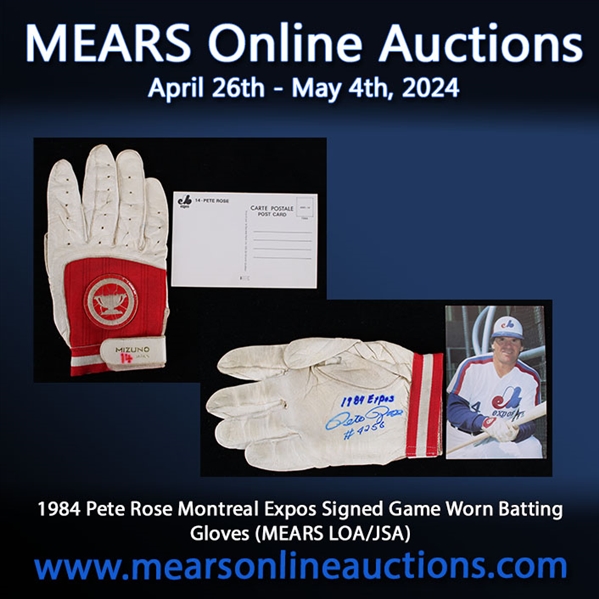 1984 Pete Rose Montreal Expos Autographed Game Worn Batting Glove and Postcard (JSA) "4,000 Hit Season"