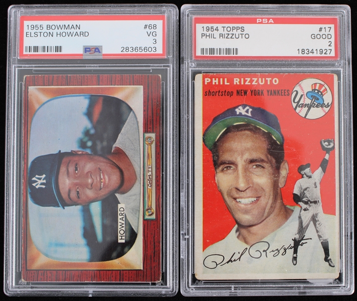 1954-1955 Phil Rizzuto (Good 2) and Elston Howard (VG-3) New York Yankees Trading Cards (PSA Slabbed)