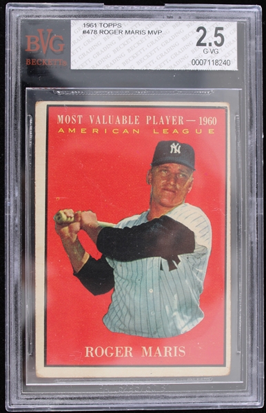 1961 Roger Maris New York Yankees Topps Trading Card #478 (G-VG 2.5 Beckett Slabbed)