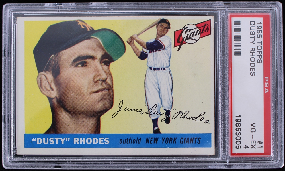 1955 Dusty Rhodes New York Giants Topps Trading Card #1 (VG-EX 4) (PSA Slabbed)