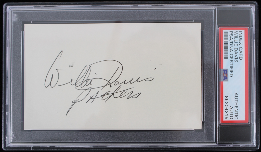 1960-69 Willie Davis (d.2020) Green Bay Packers Signed Index Card (PSA/DNA Slabbed) 