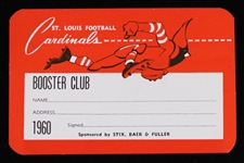 1960 St. Louis Cardinals Football Booster Club Card
