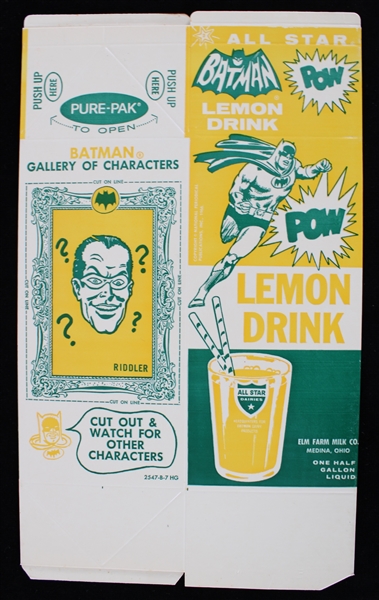 1966 Batman Lemon Drink Unused 1/2 Gallon Container