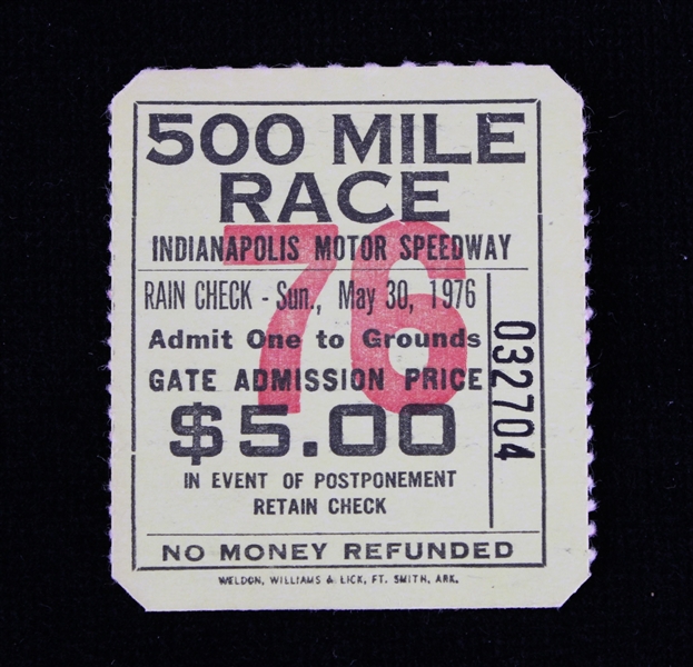 1976 Indianapolis 500 Ticket Stub