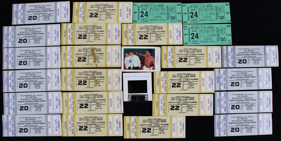 1960s-80s Muhammed Ali and Beatles 1.5"x2" Color Photo Boxing Negatives and Various Full Tickets (Lot of 27)