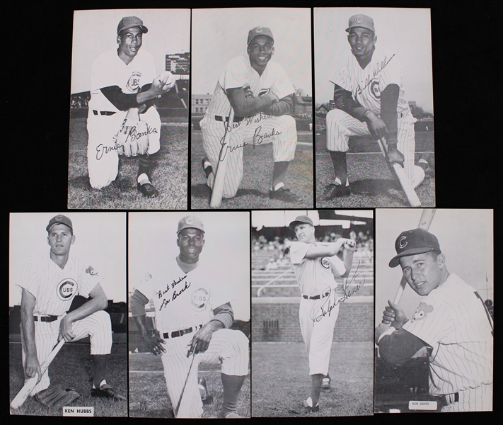 1950s-60s Chicago Cubs 3.25" x 5.5" Player Postcards - Lot of 7 w/ Ralph Kiner, Ernie Banks, Lou Brock & More